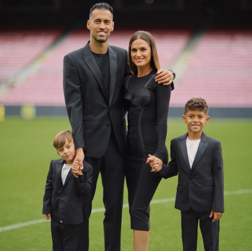 Sergio Busquets with his girlfriend, Elena Galera and their two kids